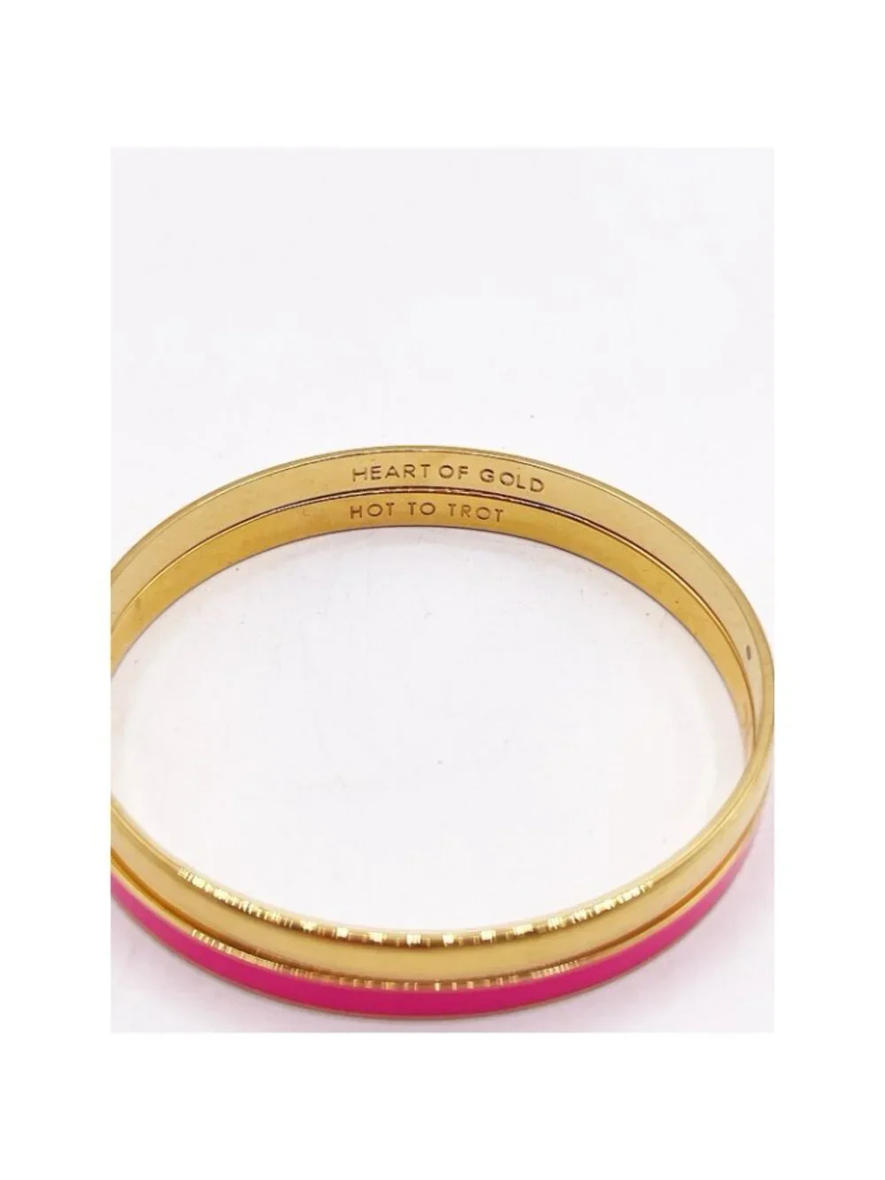 Kate Spade NY Gold Tone Hot Pink Hot To Trot & Heart Of Gold Bangle Bracelet Set - Picture 5 of 6
